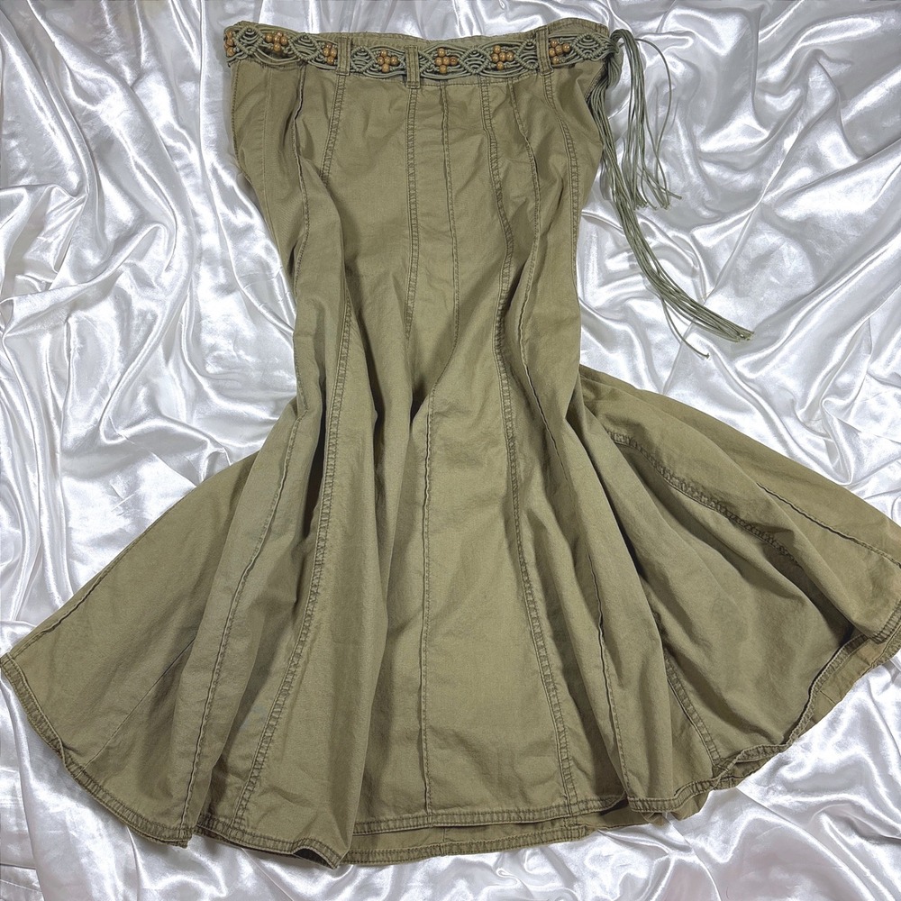 y2k Faded Glory Skirt Green Excellent Macrame Beaded Belt Gorpcore Boho 10
